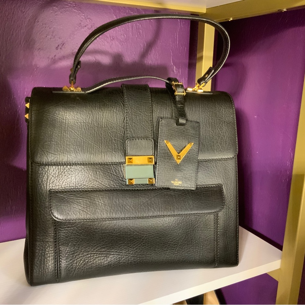 Black Valentino Garavani Leather Satchel Bag